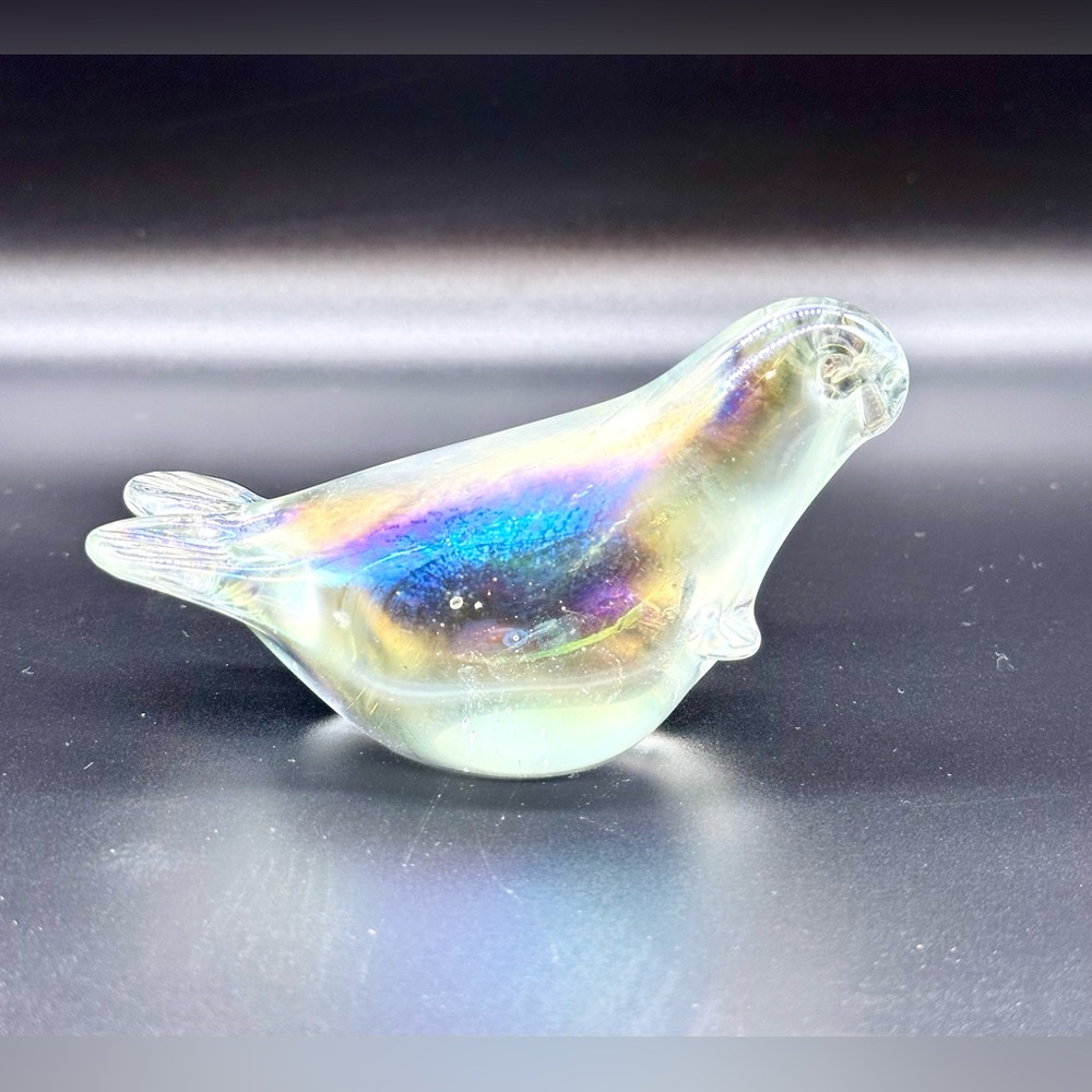 Iridescent Seal Art Glass Paperweight